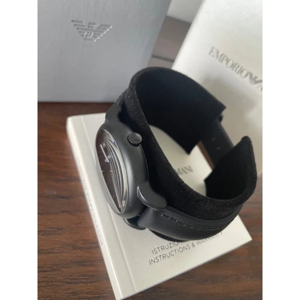 Emporio Armani Mens Classic Black Leather and Silicone Strap Watch AR1973